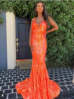 Neon orange prom gown 3263